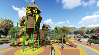 Equipamento de parque infantil para casa de madeira ao ar livre